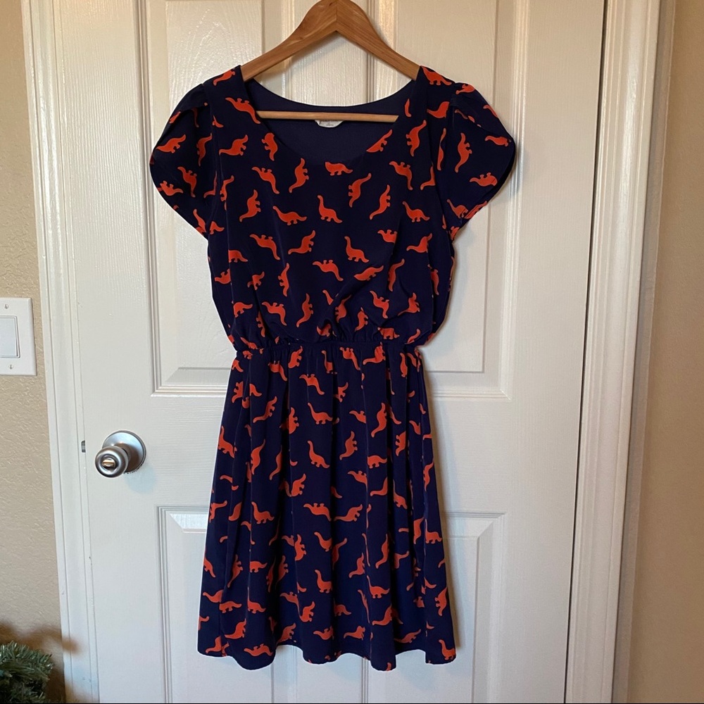 Dinosaur Dress Short Sleeve Navy Blue